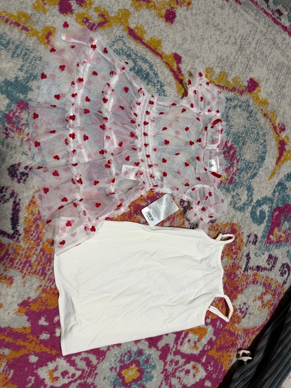 Disney White Sheer Dress with Red Heart Print
